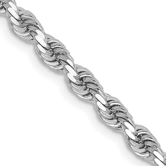 3.25mm 10k White Gold Solid Diamond Cut Rope Chain Necklace, 20 Inch - Picture 1 of 4